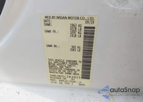 2020 Nissan Altima S Fwd from USA, damaged, VIN 1N4BL4BV5LC163915